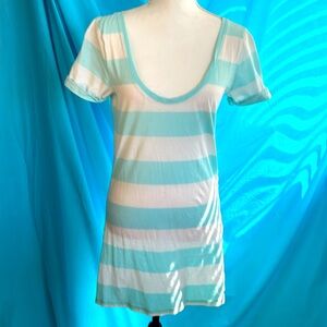 Buy2items get1free 3/$15items for$30. Soft cotton aqua/ white striped dress